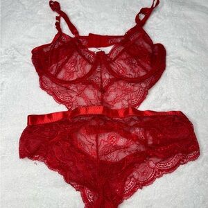 Elegant Red Lace Lingerie Set